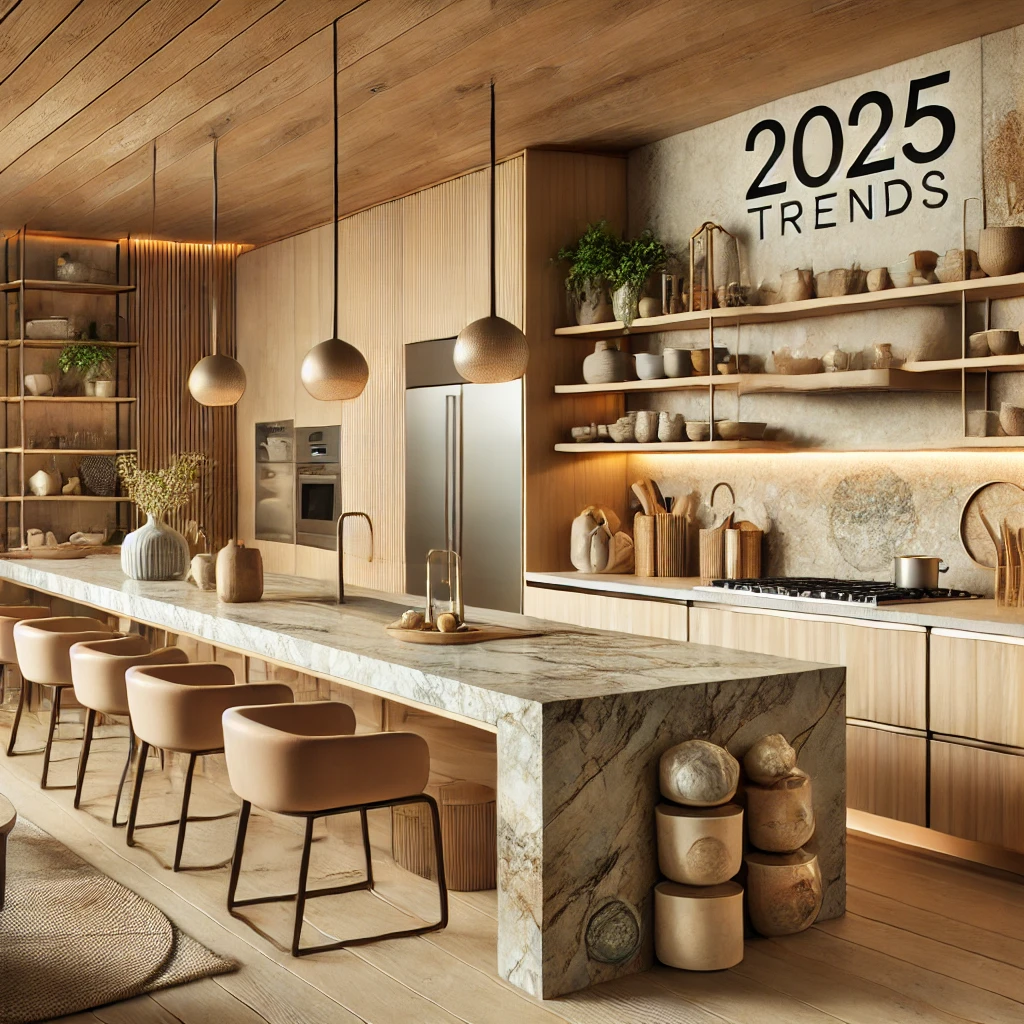 DALL·E 2024-12-24 12.41.39 - A modern sustainable kitchen designed with 2025 trends in mind. Features include natural materials like recycled wood, stone, ceramic, and marble for