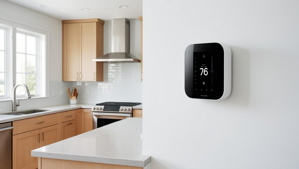 termostatos conectados inteligentes en una cocina moderna